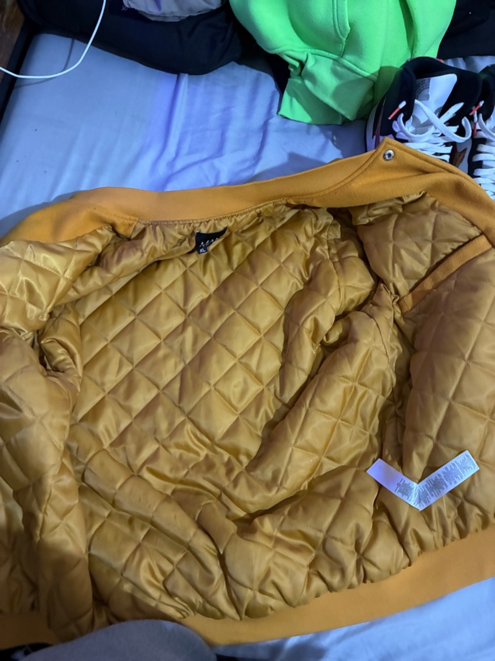 Yellow Varsity Letterman Jacket with White Sleeves - Picture 3 of 3